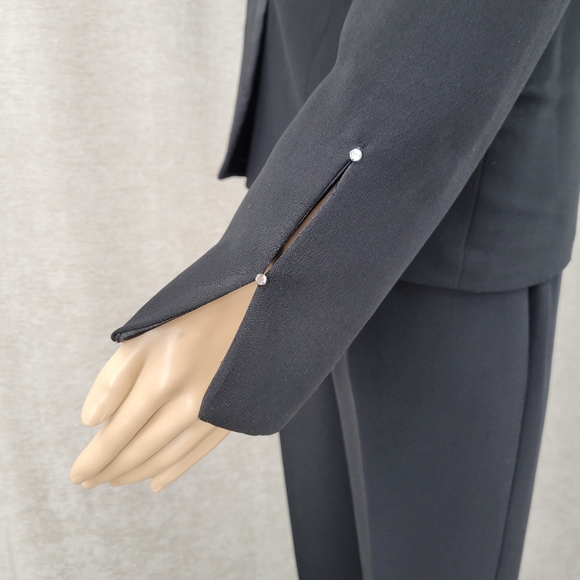 Jessica Howard Black Satin Trim Blazer Pantsuit 3 Piece Blousr Pants Jacket - Picture 6 of 16